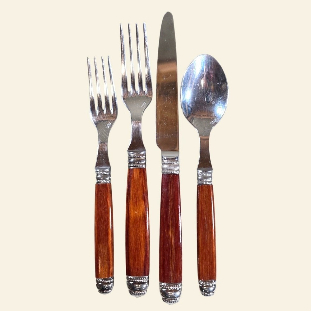 MCM Scof France Recamier Rio Flatware Set 44pc Stainless Steel Wood Handle VTG